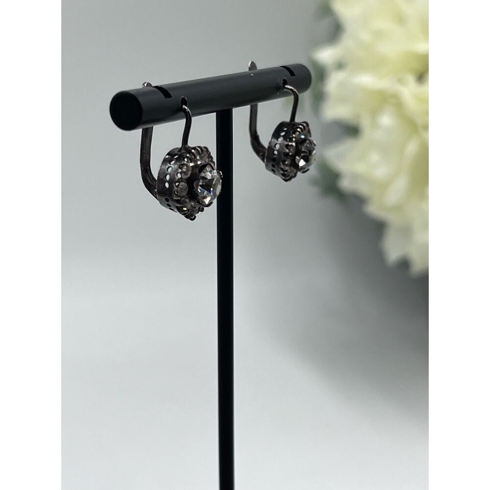 Vintage USSR Gilt 21k Gold Soviet Sterling Silver 875 Rock Crystal‎ Earrings - Picture 3 of 16